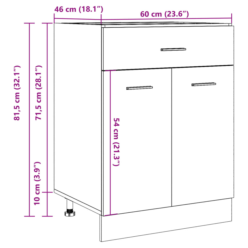 Drawer Bottom Cabinet "Lyon" Old Wood 60x46x81.5 cm