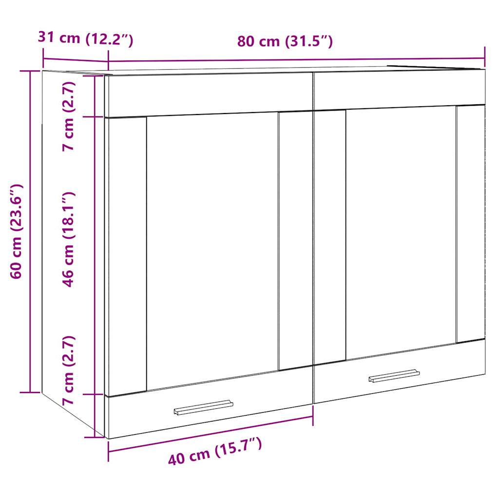 Hanging Glass Cabinet "Lyon" Old Wood 80x31x60 cm Engineered Wood