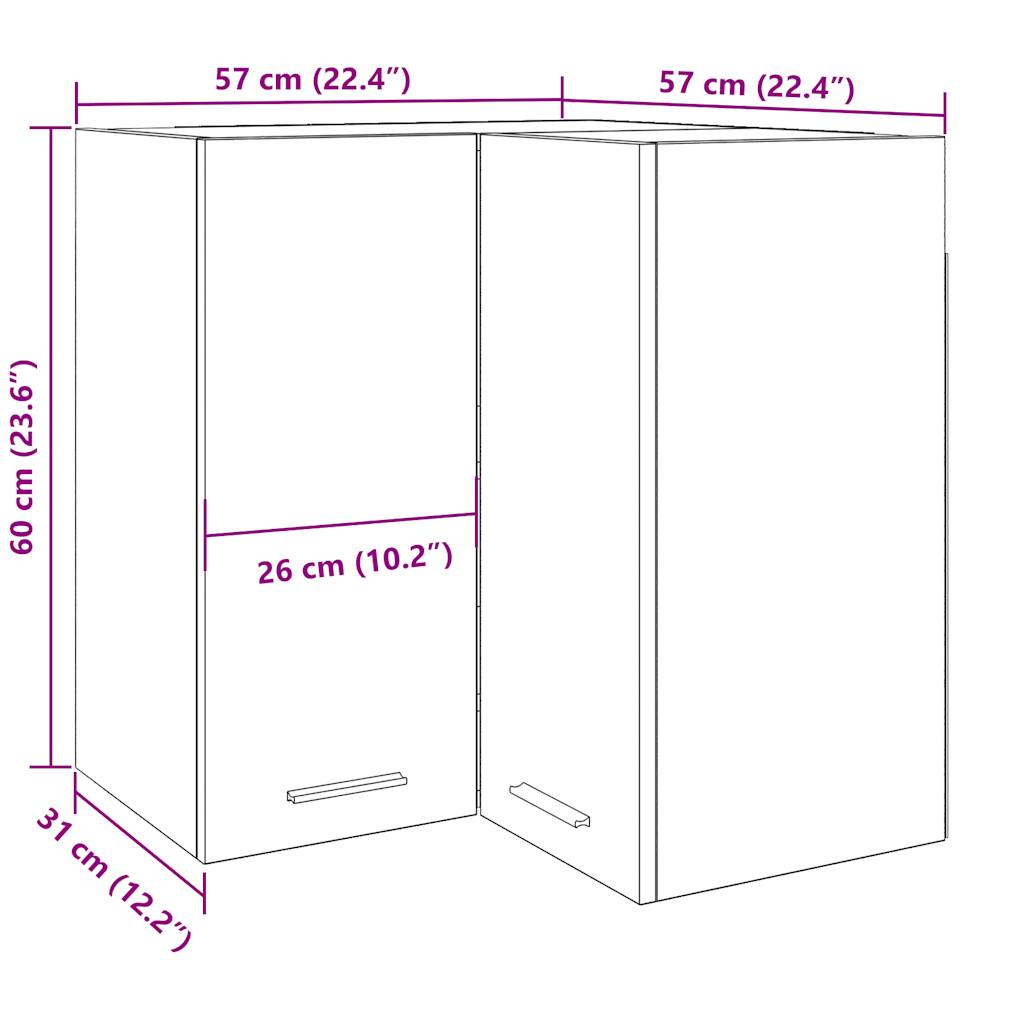 Hanging Corner Cabinet "Lyon" Old Wood 57x57x60 cm