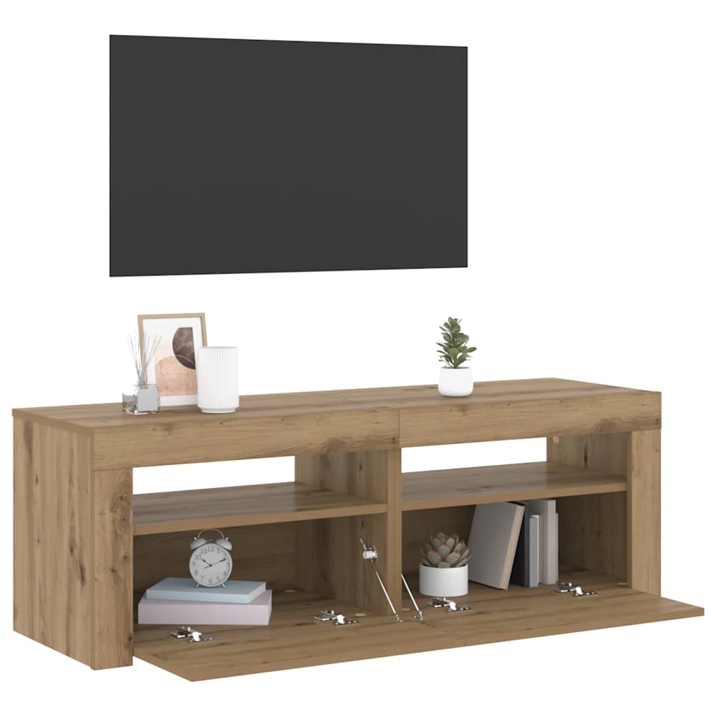 TV Cabinet with LED Lights Artisan Oak 120x35x40 cm