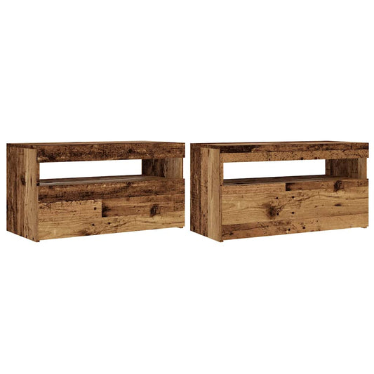 2 Piece TV Cabinet Set with LED Lights Old Wood Engineered Wood 2 Piece TV Cabinet Set with LED Lights Old Wood Engineered Wood