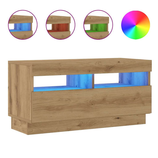 TV Cabinet with LED Lights Artisian Oak 80x35x40 cm Engineered Wood TV Cabinet with LED Lights Artisian Oak 80x35x40 cm Engineered Wood