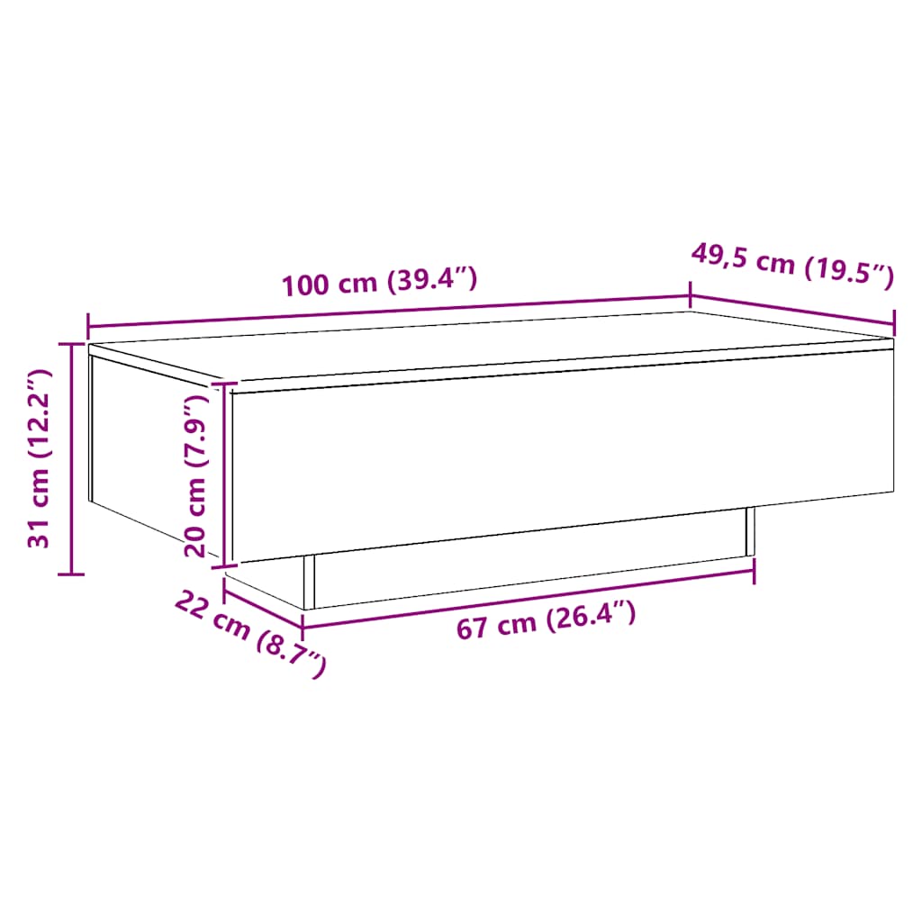 Coffee Table Artisan Oak 100x49.5x31 cm Engineered Wood