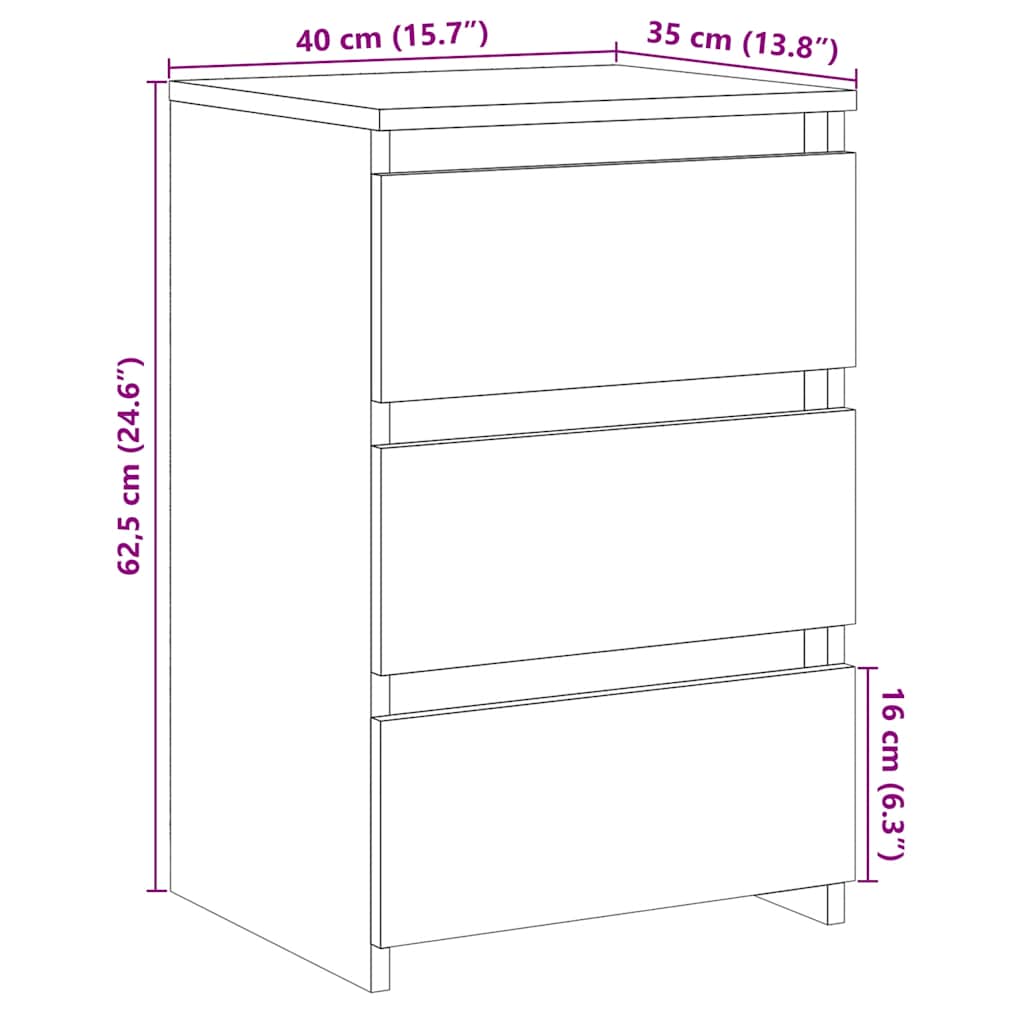 Bedside Cabinet Old Wood 40x35x62.5 cm Engineered Wood