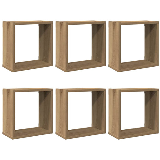 Wall Cube Shelves 6 pcs Artisan Oak 30x15x30 cm Engineered Wood Wall Cube Shelves 6 pcs Artisan Oak 30x15x30 cm Engineered Wood