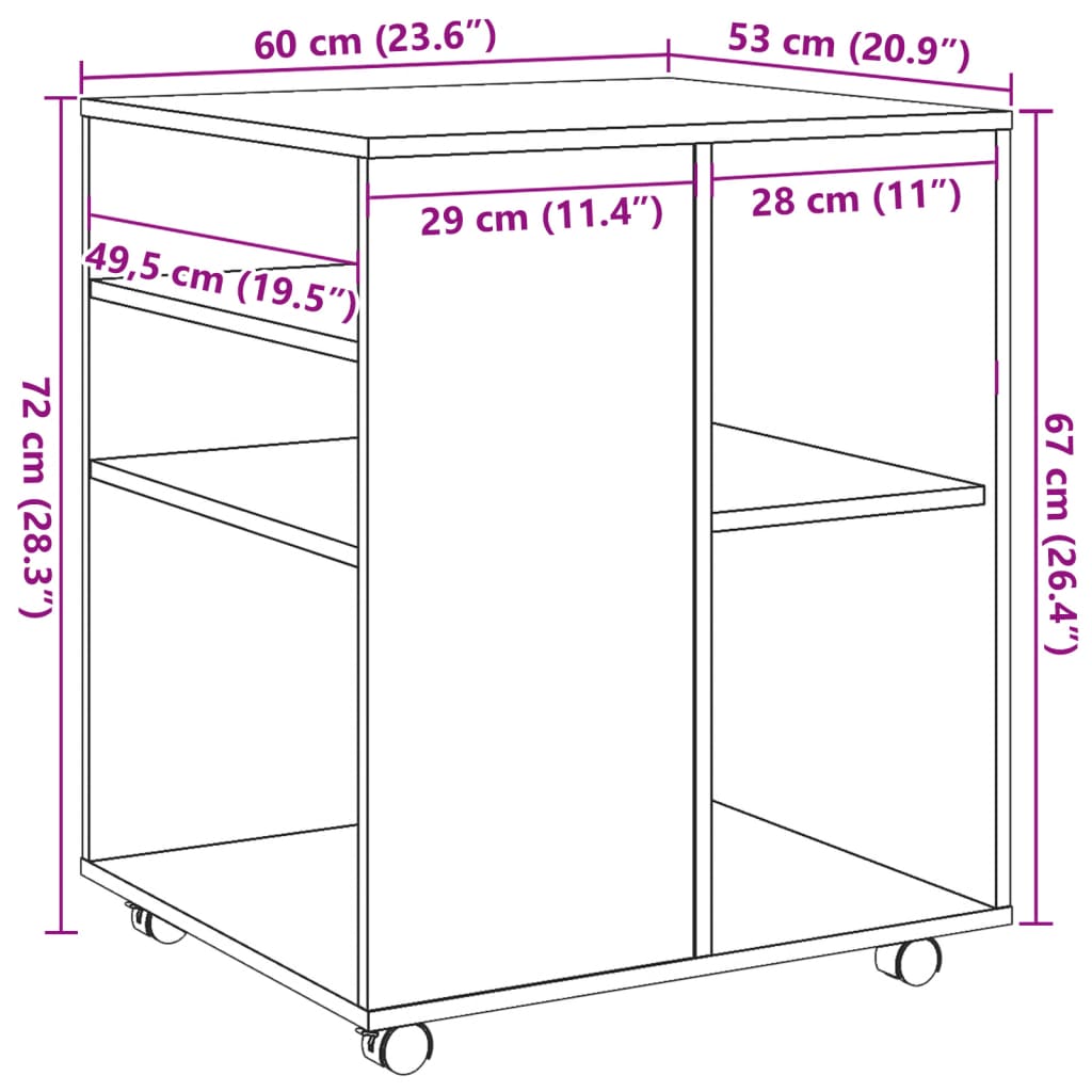 Rolling Cabinet Old Wood 60x53x72 cm Engineered Wood