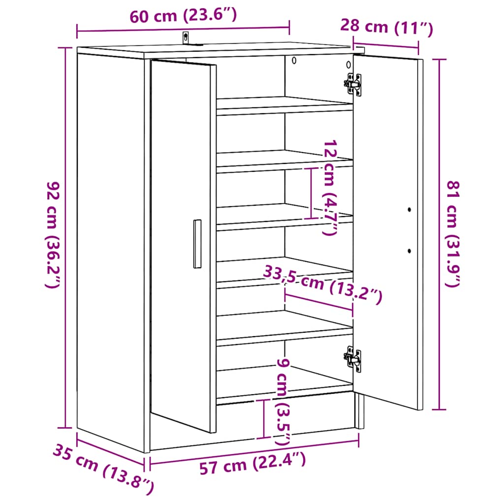 Shoe Cabinet 60 x 35 x 92 cm Artisan Oak