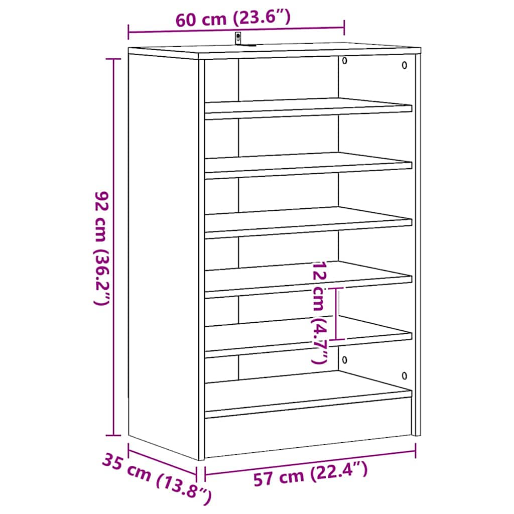 Shoe Cabinet 60 x 35 x 92 cm Artisan Oak 6 pairs of shoes