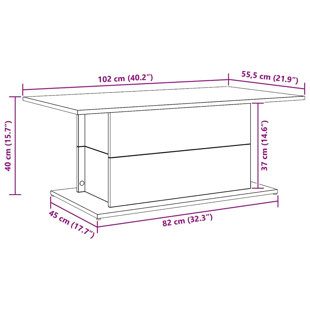 Coffee Table Artisan Oak 102x55.5x40 cm Engineered Wood