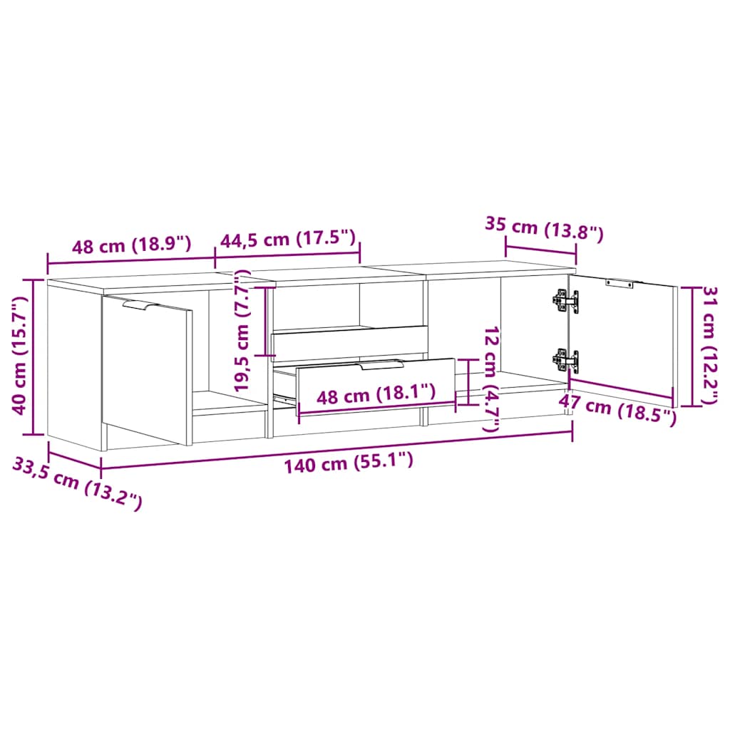 TV Cabinet Old Wood 140x35x40 cm Engineered Wood