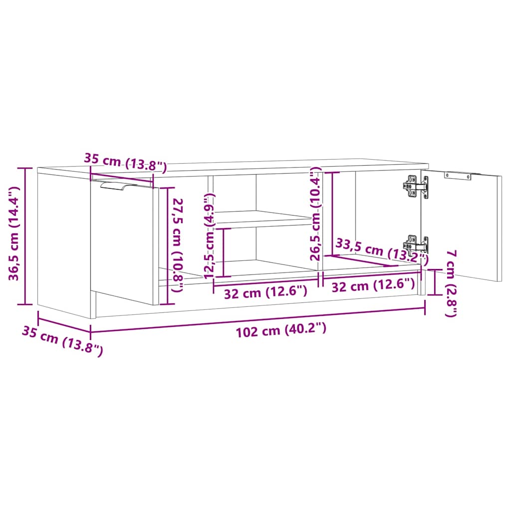TV Cabinet Old Wood 102x35x36,5 cm Engineered Wood