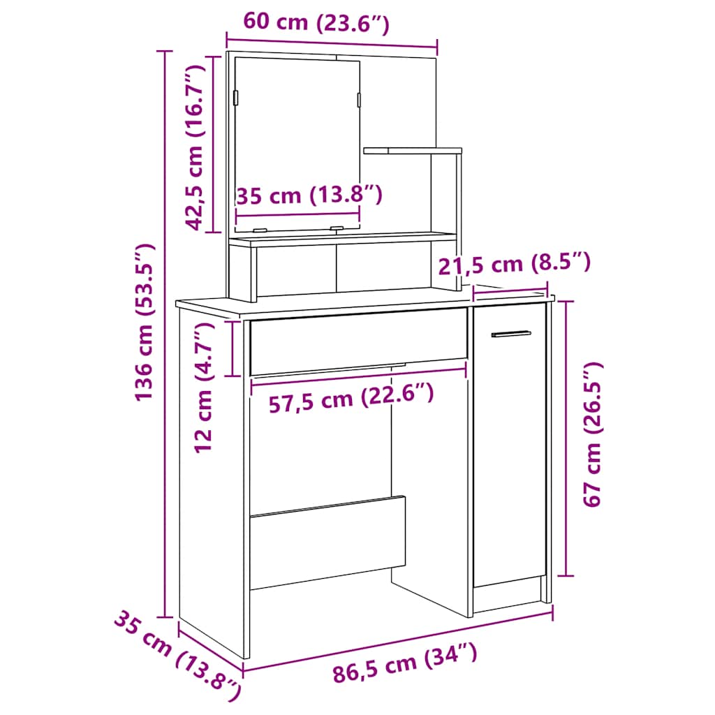 Dressing Table with Mirror Artisan Oak 86,5x35x136 cm