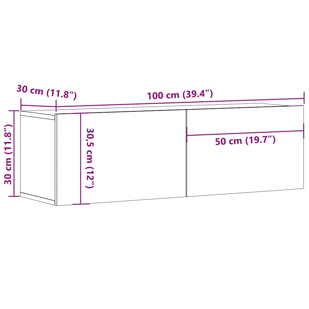 2 Piece Wall-mounted TV Cabinet Set Old Wood 100x30x30 cm