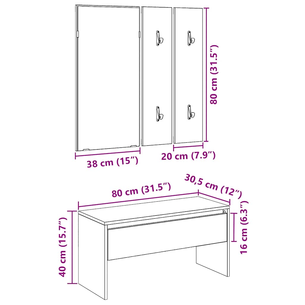 Hallway Furniture Set Artisan Oak Engineered Wood