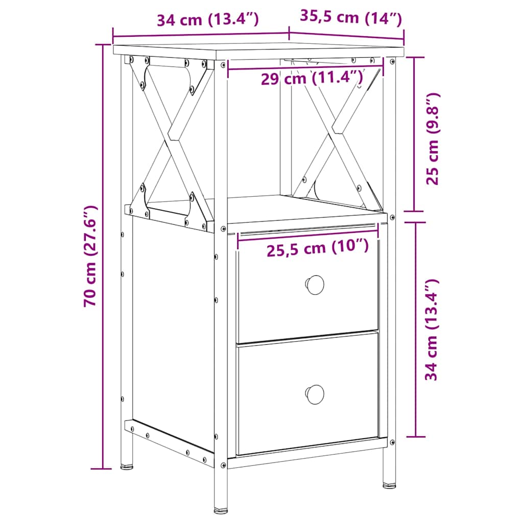 Bedside Cabinets 2 pcs Artisan Oak 34x35,5x70 cm Engineered Wood