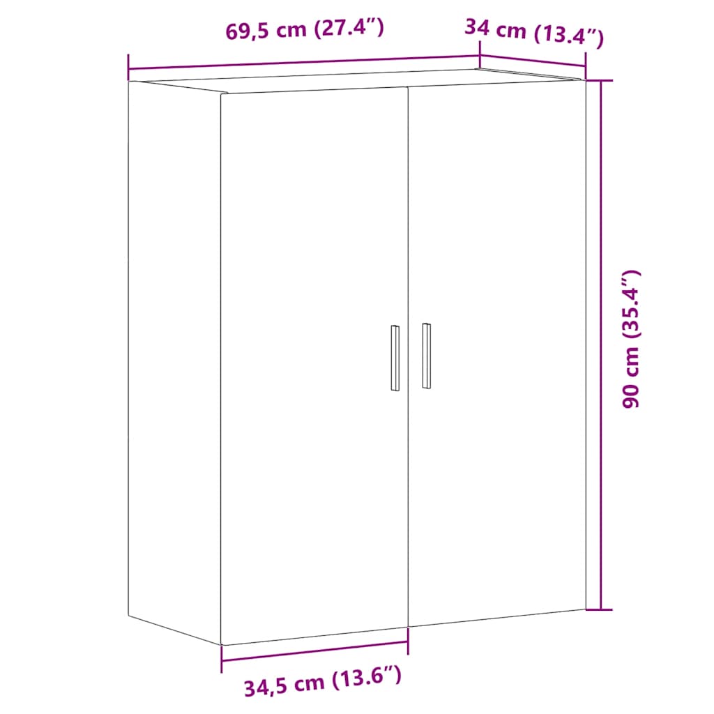 Wall Mounted Cabinet Old Wood 69,5x34x90 cm