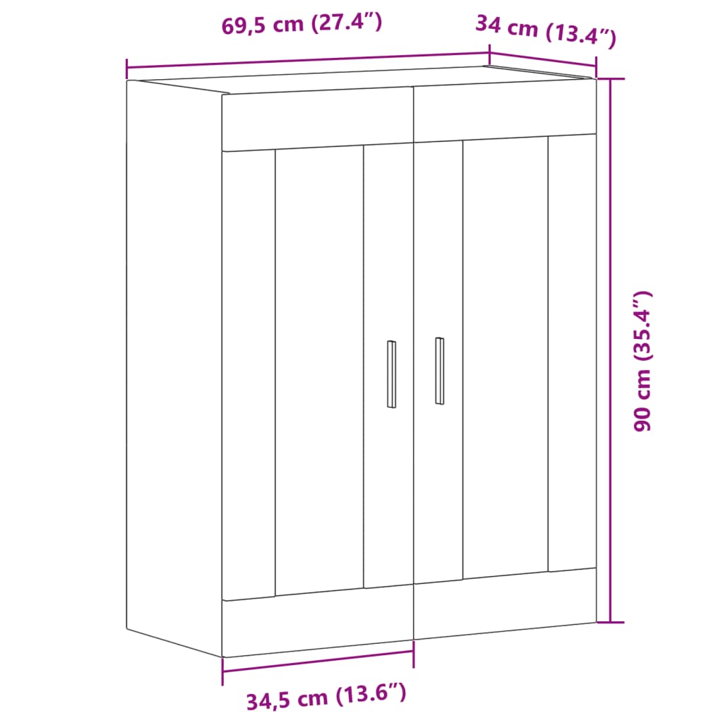 Wall Mounted Cabinet Old Wood 69,5x34x90 cm Engineered Wood