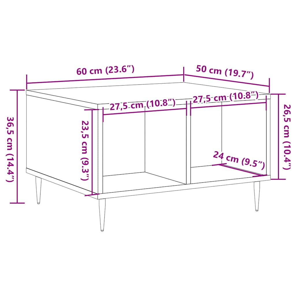 Coffee Table Old Wood 60x50x36,5 cm Engineered Wood