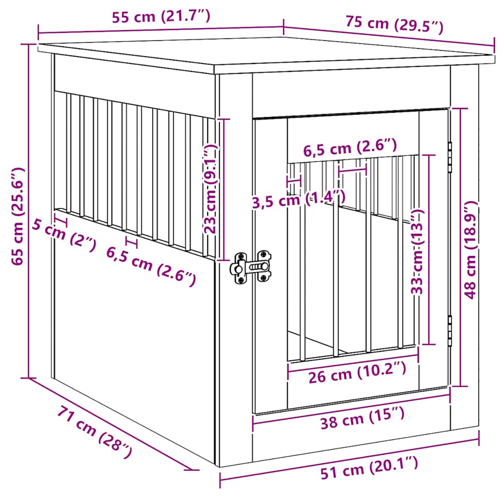 Dog Crate Furniture Artisan Oak 55x75x65 cm Engineered Wood
