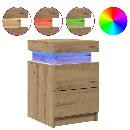 Bedside Cabinets with LED 2 pcs Artisian Oak 35x39x55 cm Engineered Wood Bedside Cabinets with LED 2 pcs Artisian Oak 35x39x55 cm Engineered Wood
