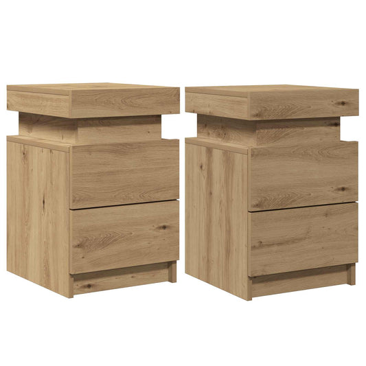 Bedside Cabinets with LED 2 pcs Artisian Oak 35x39x55 cm Bedside Cabinets with LED 2 pcs Artisian Oak 35x39x55 cm