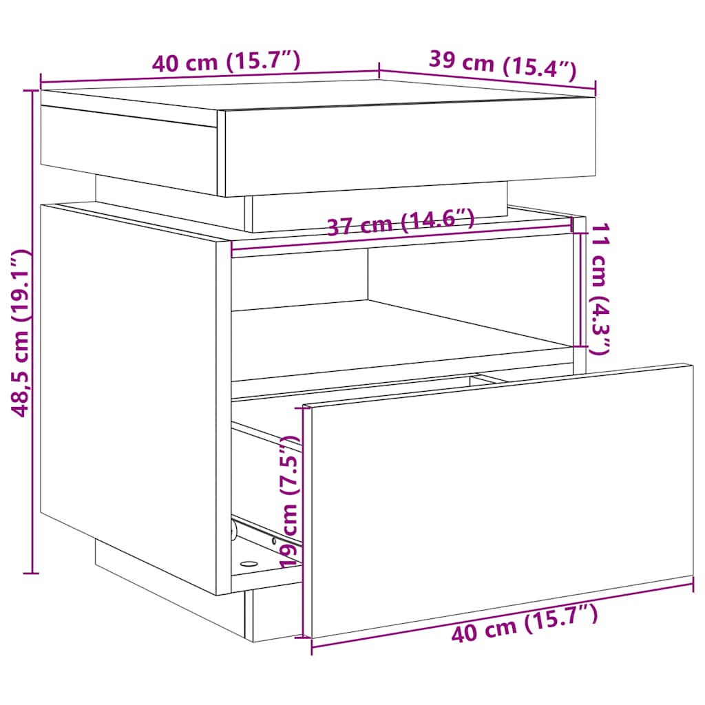 Bedside Cabinet with LED Lights Old Wood 40x39x48.5 cm