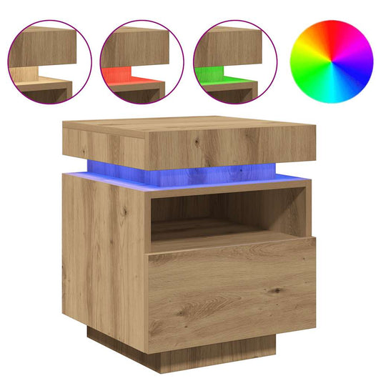 Bedside Cabinet with LED Lights Artisan Oak 40x39x48,5 cm Bedside Cabinet with LED Lights Artisan Oak 40x39x48,5 cm