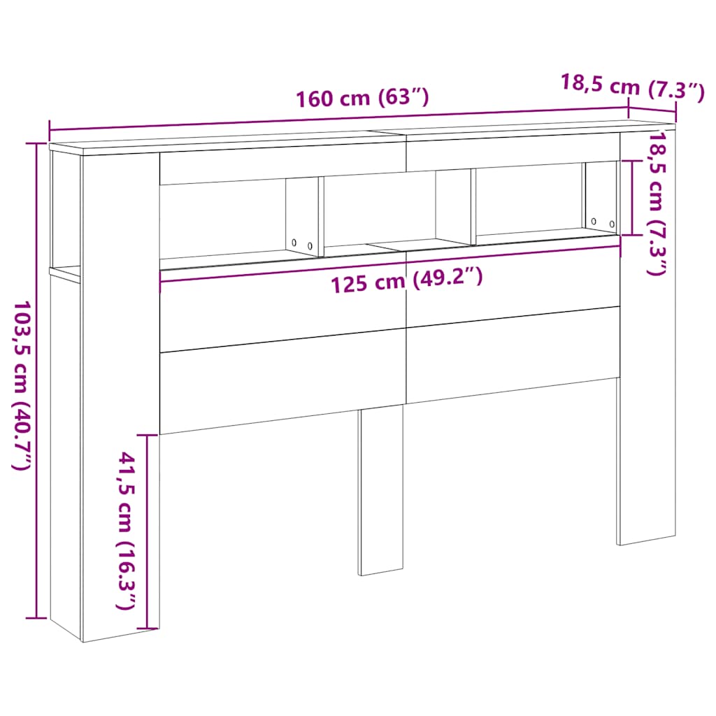 LED Headboard Old Wood 160x18.5x103.5 cm Engineered Wood