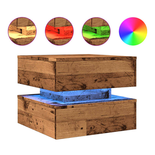 Coffee Table with LED Lights Old Wood 50x50x40 cm Coffee Table with LED Lights Old Wood 50x50x40 cm