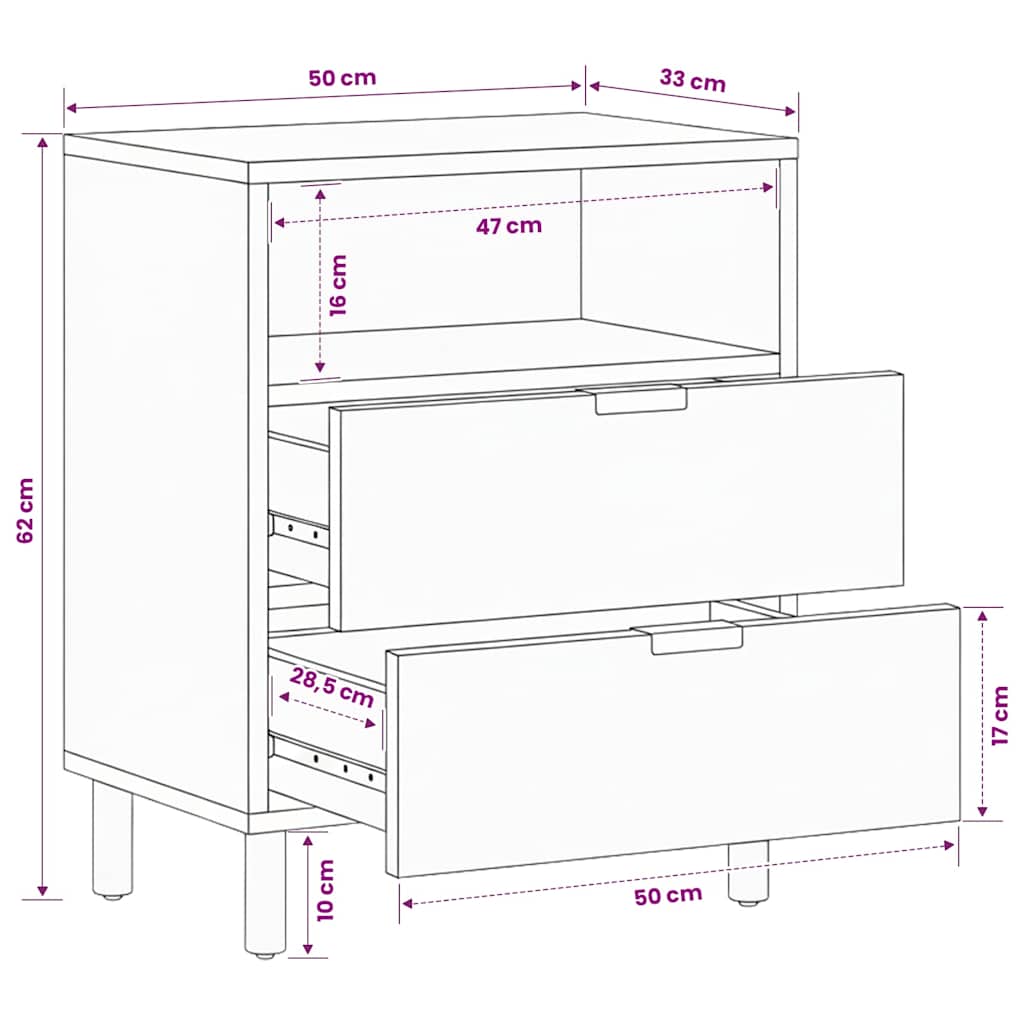 Bedside Cabinet Black 50x33x62 cm Engineered Wood