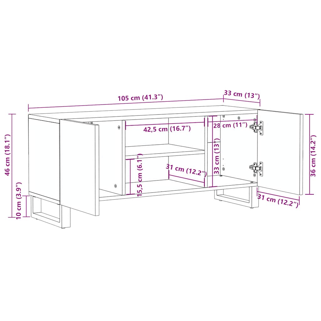 TV Cabinet Black 105x33x46 cm Solid Wood Mango