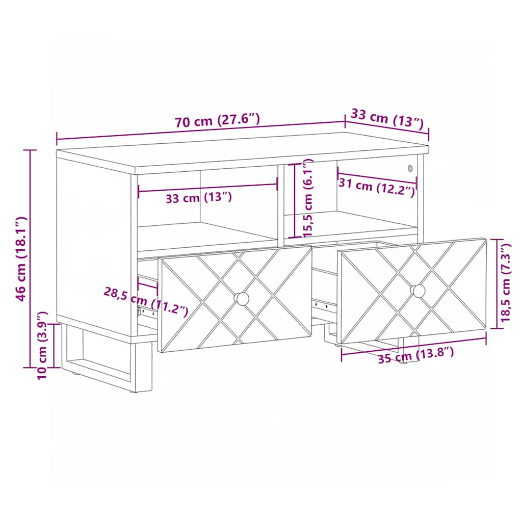 TV Cabinet Black 70x33x46 cm Solid Wood Mango
