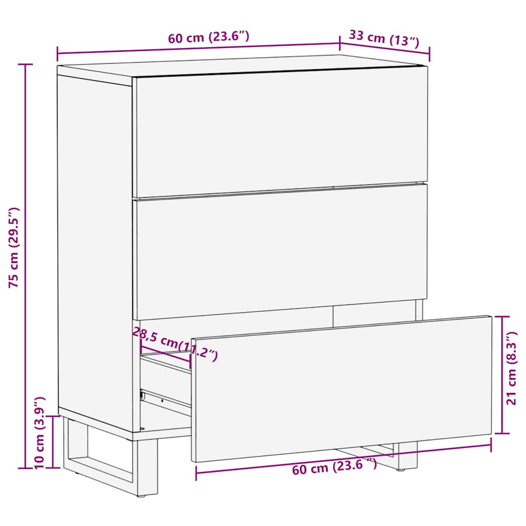Sideboard Black 60x33x75 cm Solid Wood Mango