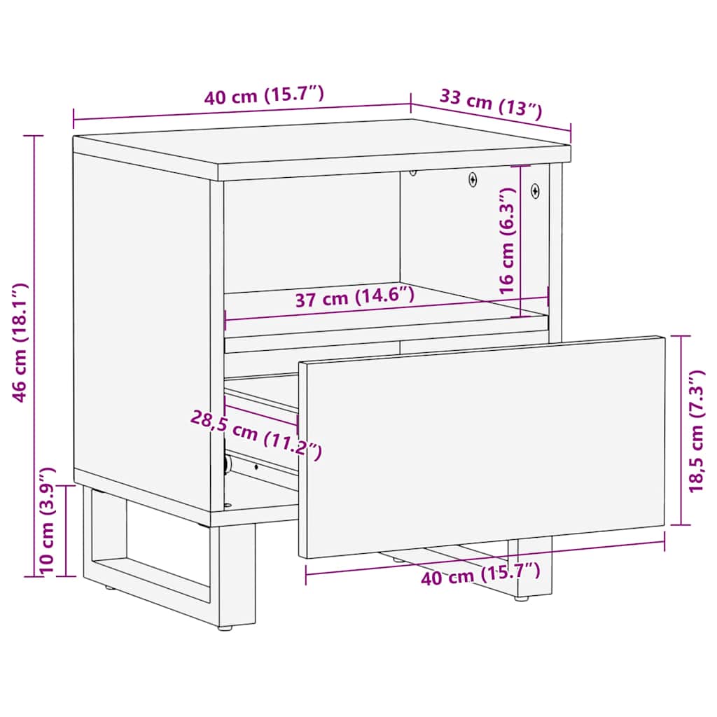 Bedside Cabinet Black 40x33x46 cm Solid Wood Mango