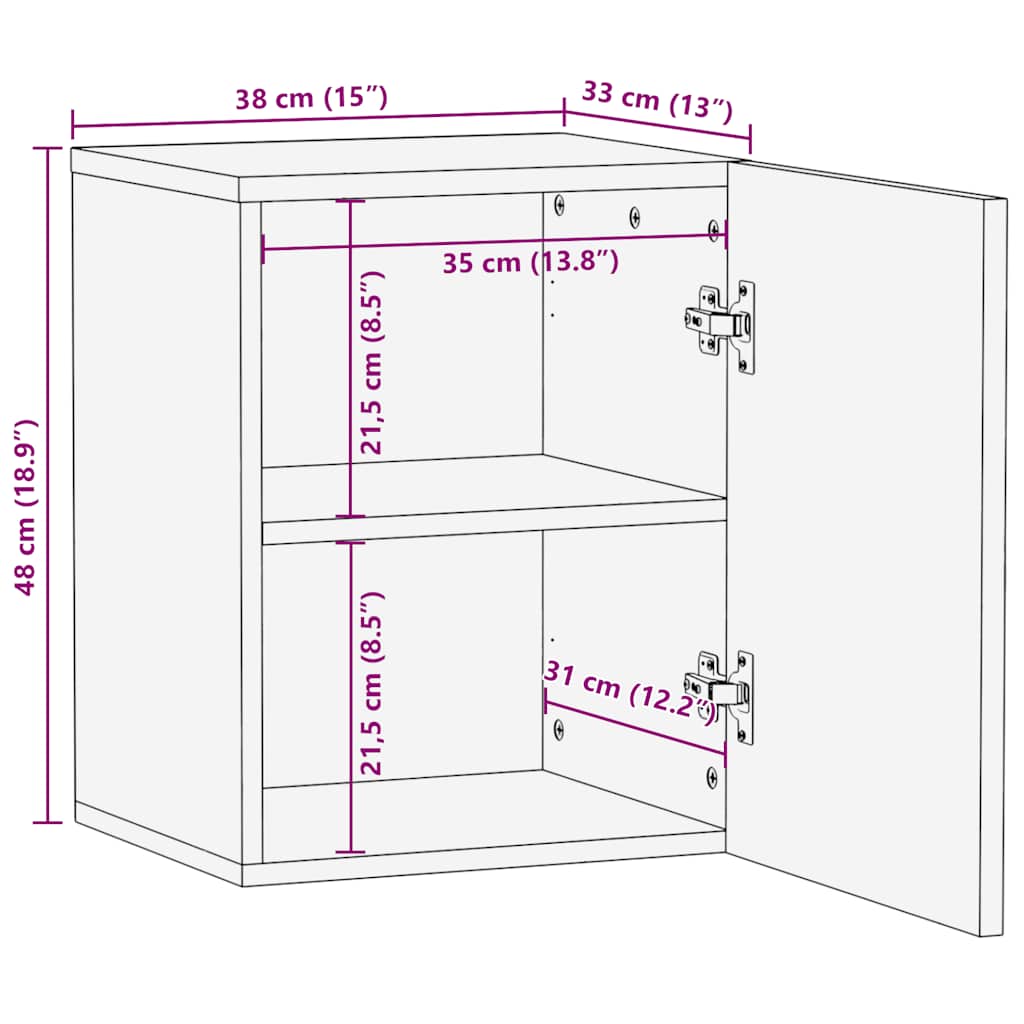 Wall-mounted Bathroom Cabinet Black 38x33x48cm Solid Wood Mango