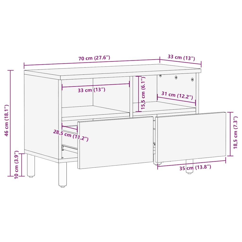TV Cabinet Brown 70x33x46 cm Solid Wood Mango