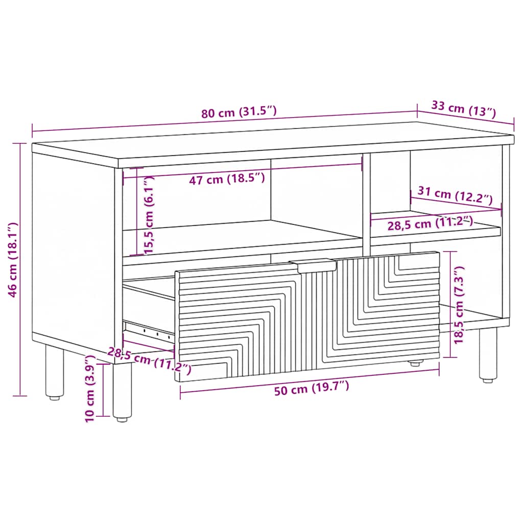 TV Cabinet Brown 80x33x46 cm Solid Wood Mango