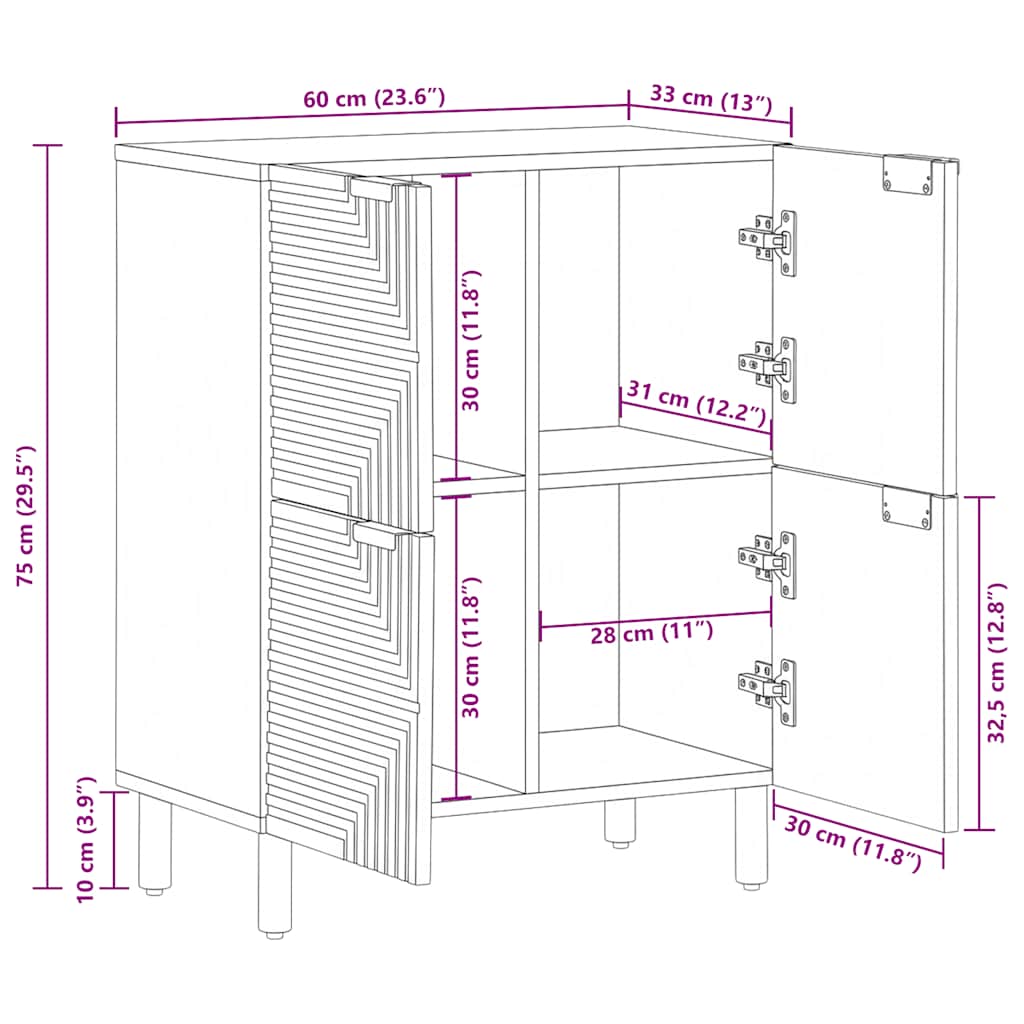 Sideboard Brown 60x33x75 cm Solid Wood Mango