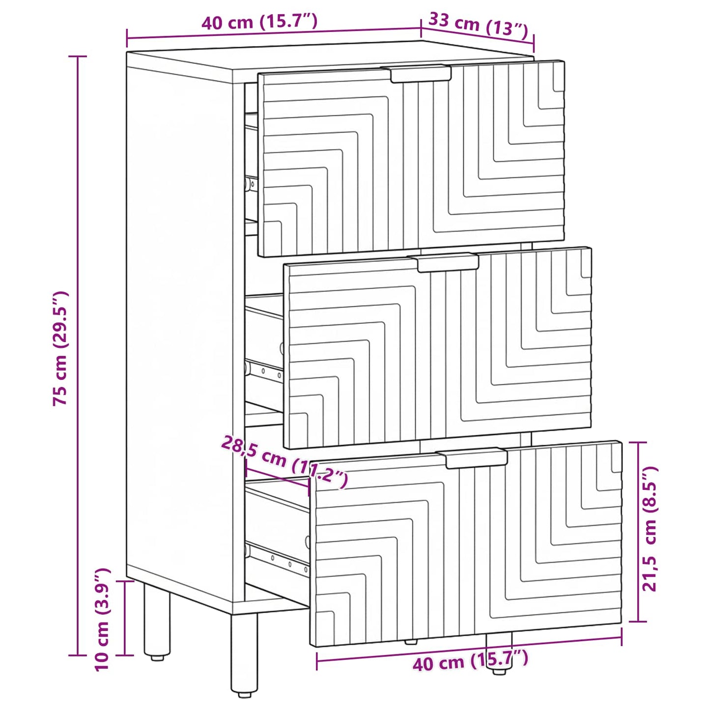 Sideboard Natural 40 x 33.5 x 75 cm Solid Acacia Wood