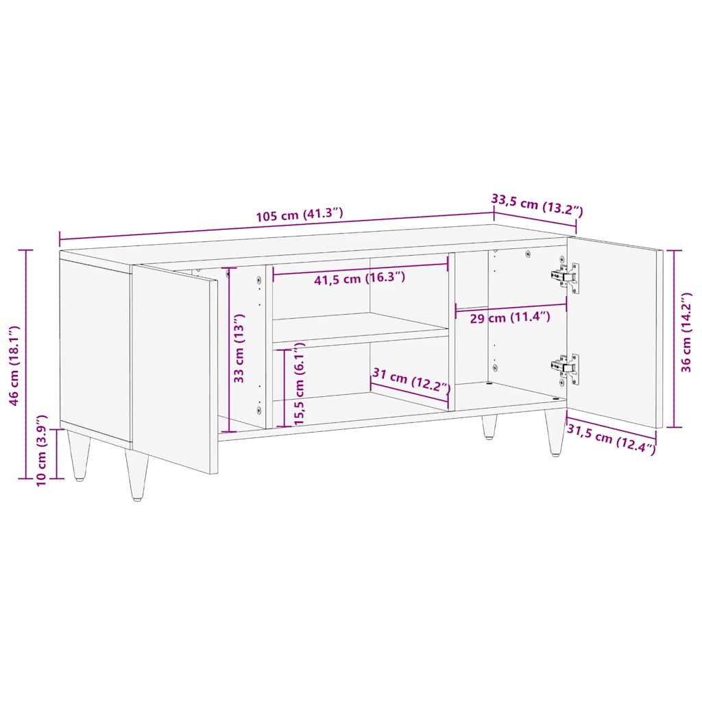 TV Cabinet Light Grey 105x33,5x46 cm Solid Wood Mango