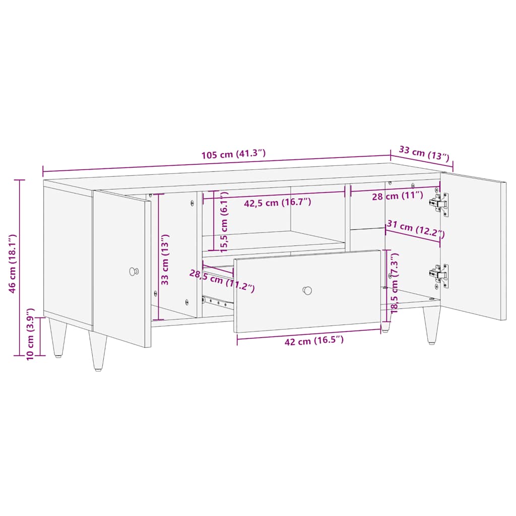 TV Cabinet Light Grey 105x33,5x46 cm Solid Wood Mango
