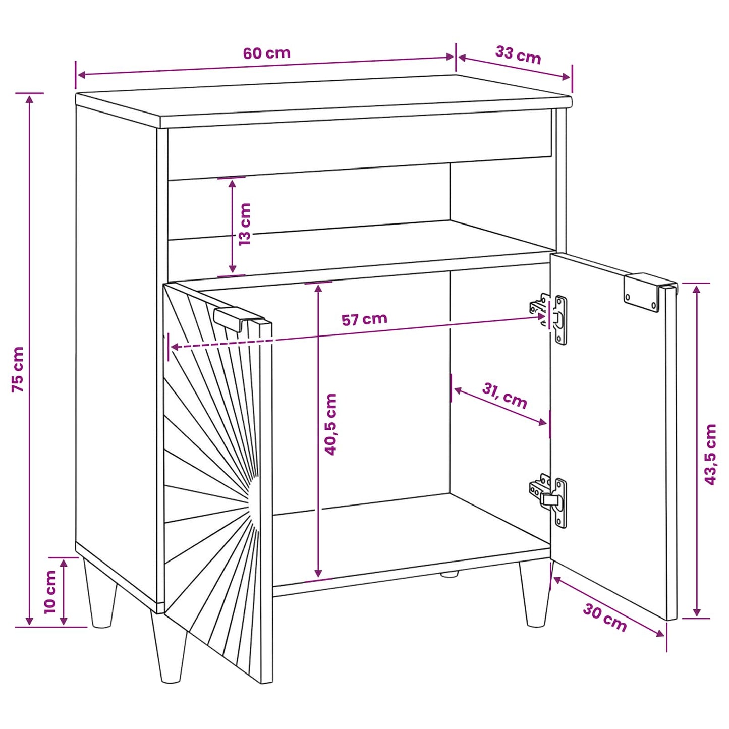 Sideboard Black and Gold 60 x 33 x 75 cm Solid Mango Wood