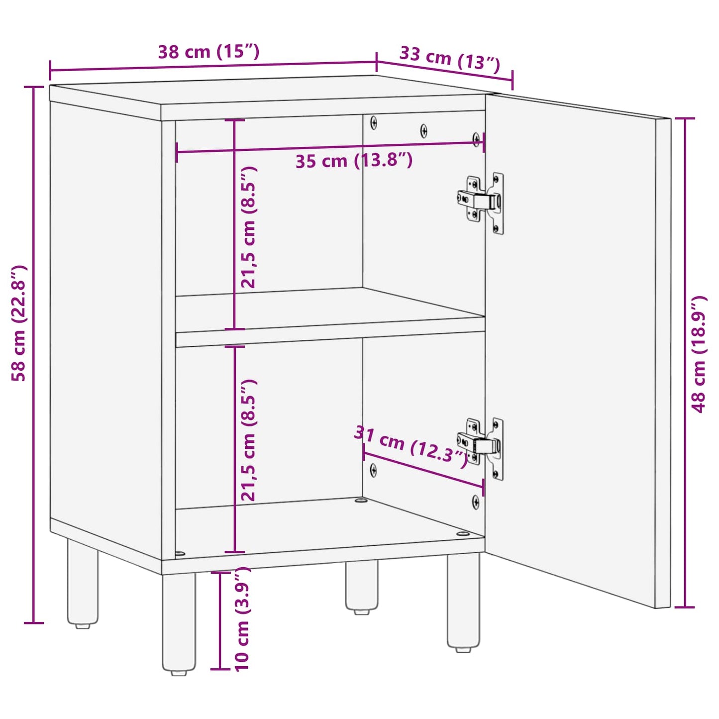 Bathroom Cabinet White 38 x 33 x 58 cm Solid Mango Wood