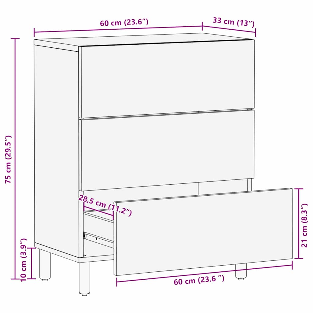 Sideboard Acacia Brown Finish 60 x 33 x 75 cm Solid Mango Wood