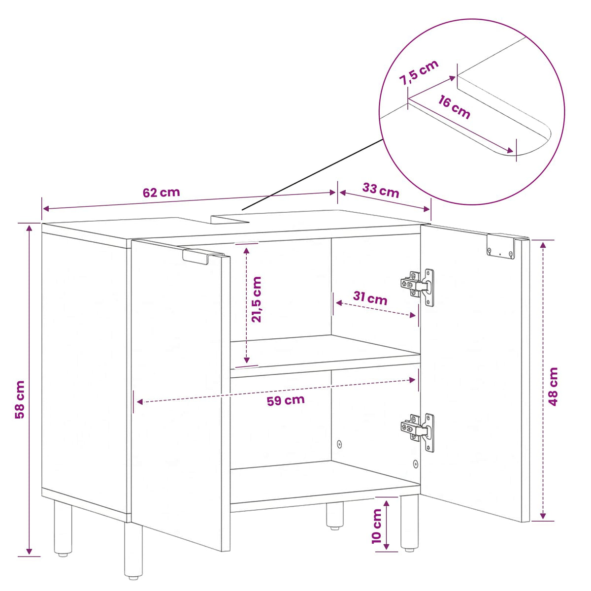 Bathroom Sink Cabinet Brown 62 x 33 x 58 cm Solid Mango Wood