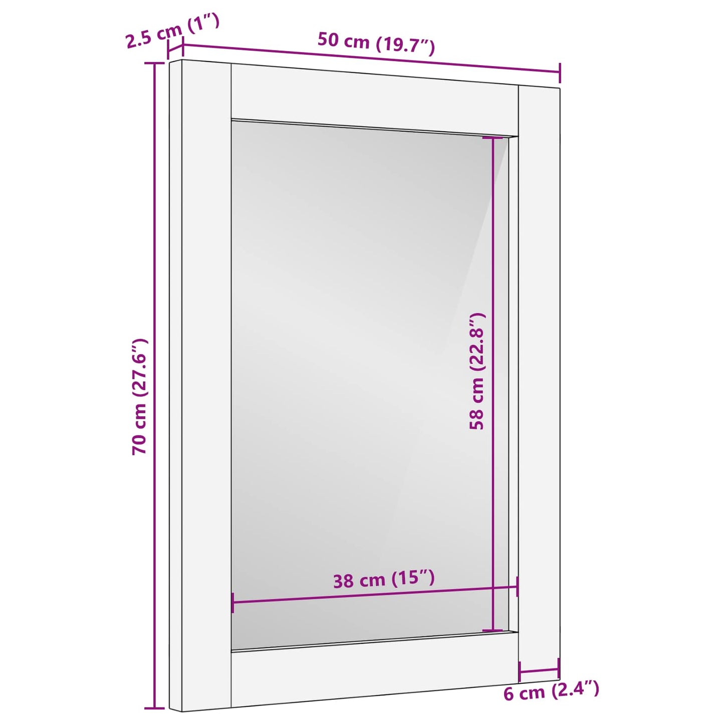 Bathroom Mirror Acacia Brown Finish 50 x 70 x 2.5 cm