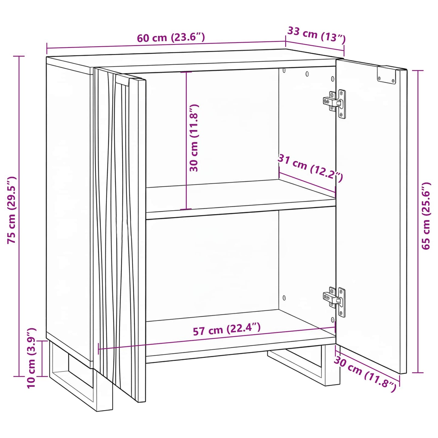 Sideboard Natural 60 x 33.5 x 75 cm Solid Mango Wood