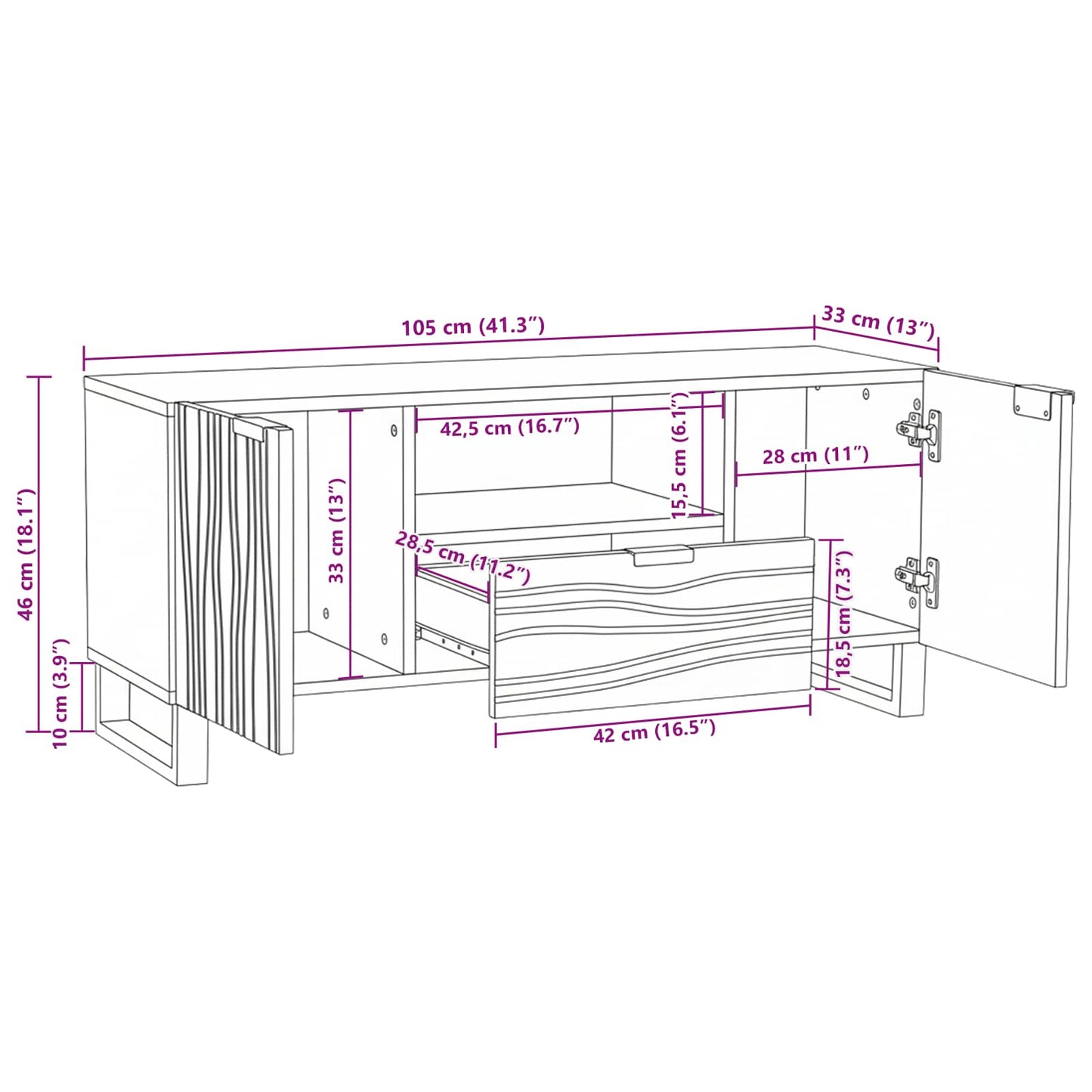 TV Units with Drawer Brown 105 x 33 x 46 cm Engineered wood