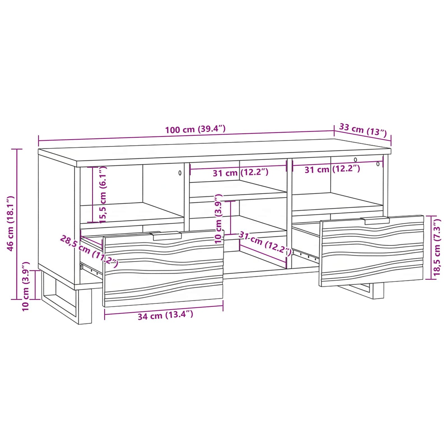 TV Units with Drawer Brown 100 x 33 x 46 cm Engineered wood