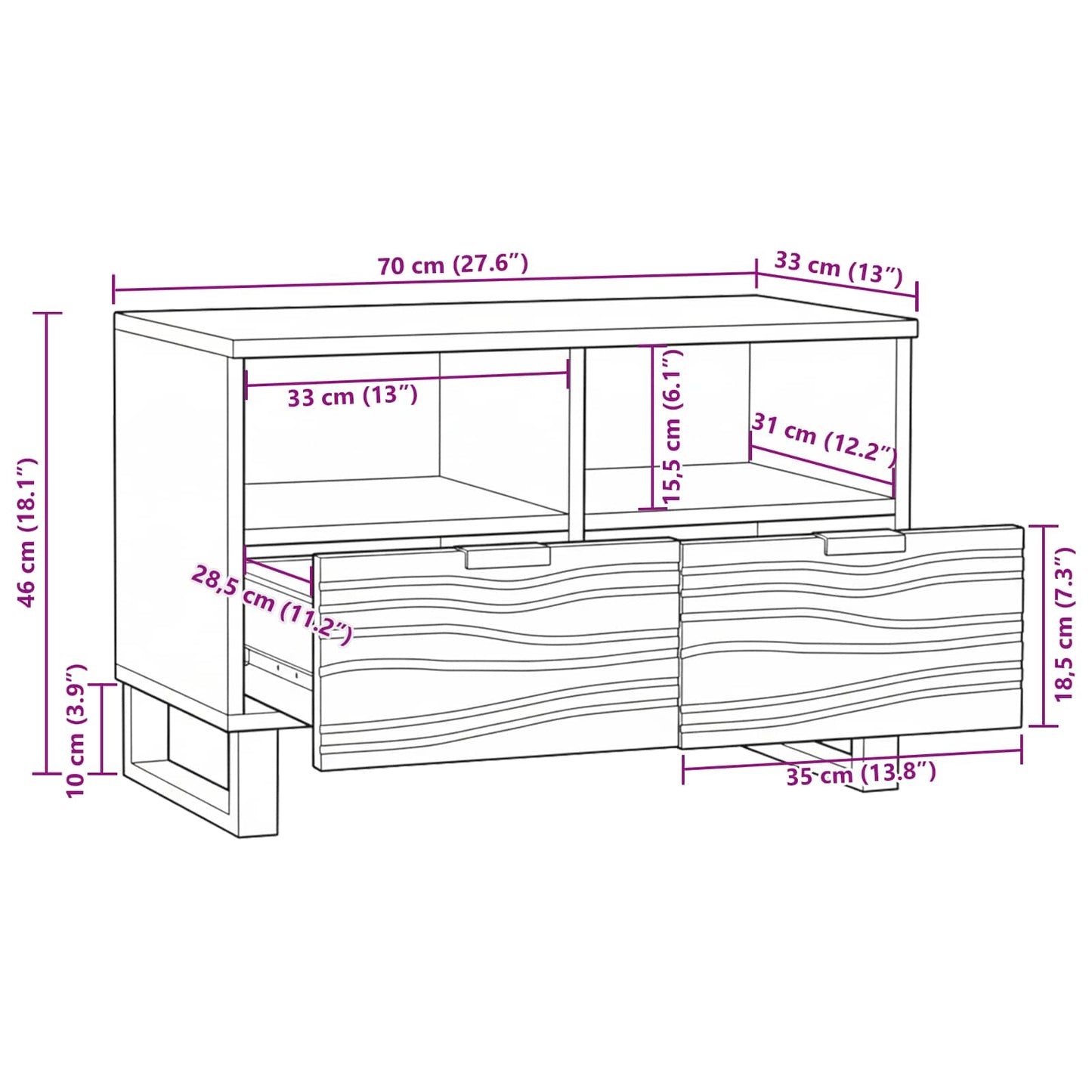 TV Units with Drawer White 70 x 33 x 46 cm Engineered wood